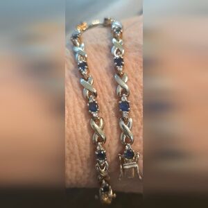 14K VERMEIL STERLING 925 BLUE AND WHITE STONE BRACELET 7 INCH